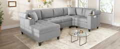 Modern U-shaped Sectional Sofa 115.7" Corner Sectional Living Room Couch Oversized Sectional with with Built-in Cup Holders, Storage Space and USB Ports for Living Room, Light Grey