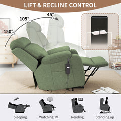 Power Lift Recliner for Elderly, Heavy Duty Lift Chair Recliners for Small Spaces, Electric Recliner Chairs for Seniors, Remote Control, Adjustable, Side Pocket (Dark Green+ Snowflake Velvet)