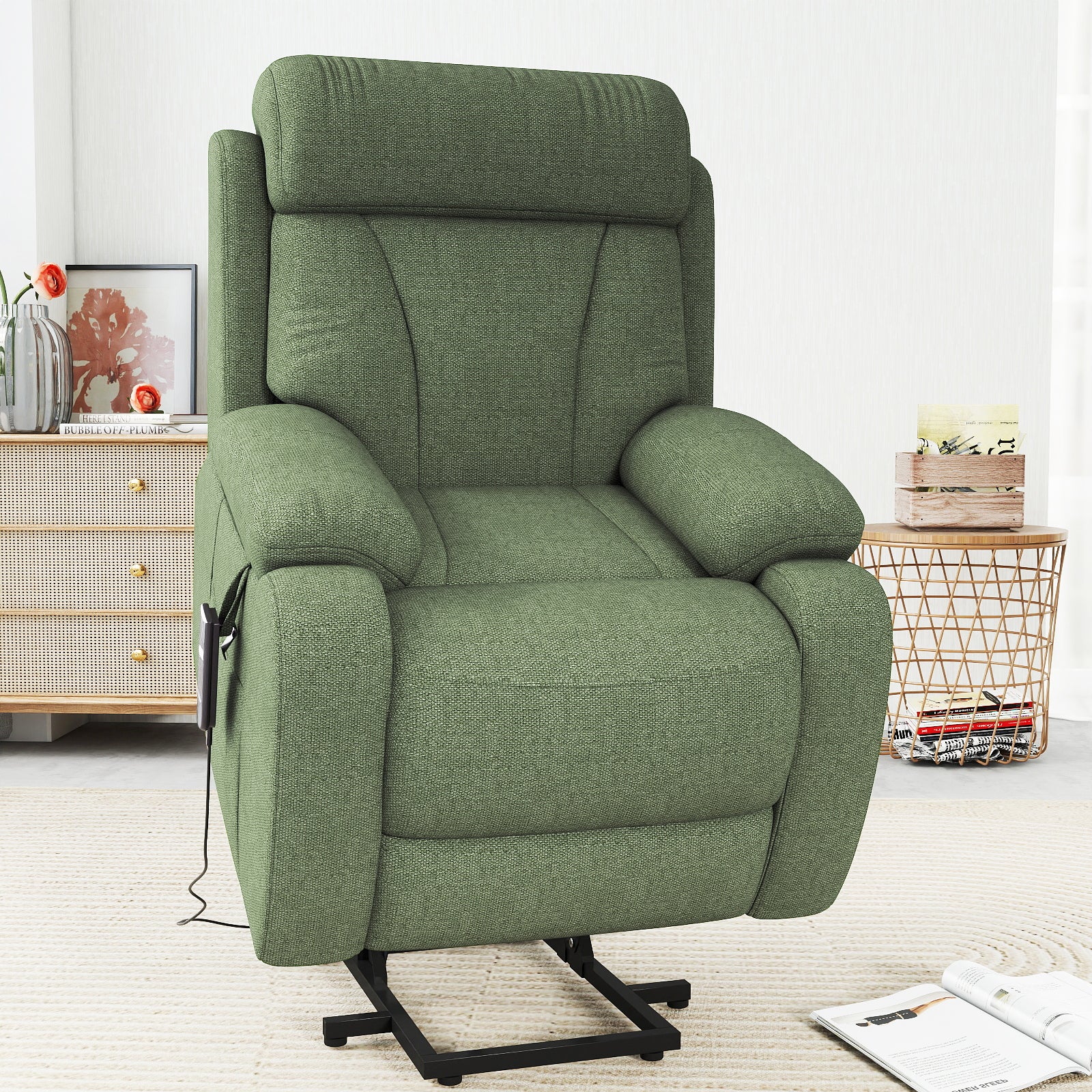Power Lift Recliner for Elderly, Heavy Duty Lift Chair Recliners for Small Spaces, Electric Recliner Chairs for Seniors, Remote Control, Adjustable, Side Pocket (Dark Green+ Snowflake Velvet)