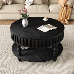 Modern Fluted Coffee Table with Storage, Black Finish Center Table with Flip-Top Lid, Sturdy Solid Wood Legs for Mid Century Living Room