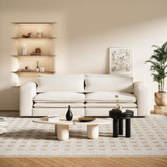 93" King Size Sleeper Sofa Bed, Pull Out Sofa Bed, 3 in 1 Convertible Sleeper Sofa, Chaise Lounge,3 Seat Teddy Couch with 2 Lumbar Pillows for Living Room,Beige/White(Old Sku:W1885S00053/W1885S00161)