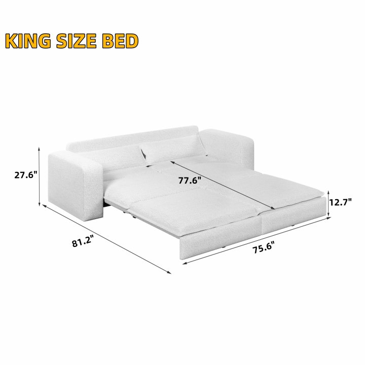 93" King Size Sleeper Sofa Bed, Pull Out Sofa Bed, 3 in 1 Convertible Sleeper Sofa, Chaise Lounge,3 Seat Teddy Couch with 2 Lumbar Pillows for Living Room,Beige/White(Old Sku:W1885S00053/W1885S00161)