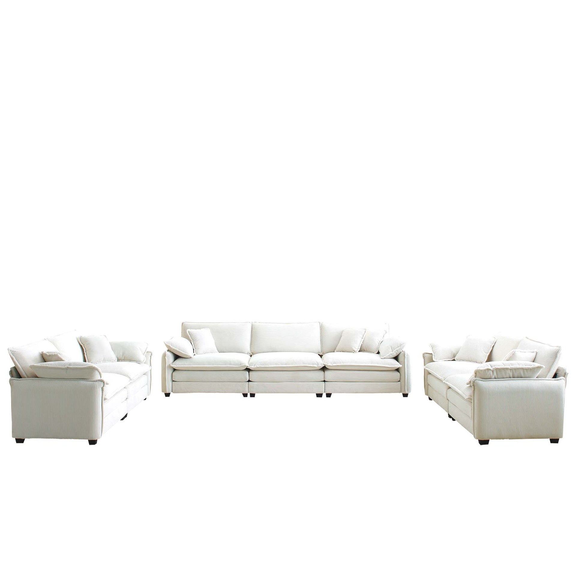 Modern Living Room Sofa 3 Pieces Set, Two 2-Seater Sofas and One 3-Seater Sofas, Upholstery Large Deep Seat Sofa with sofat Cushion and Pillowss, Beige Corduroy