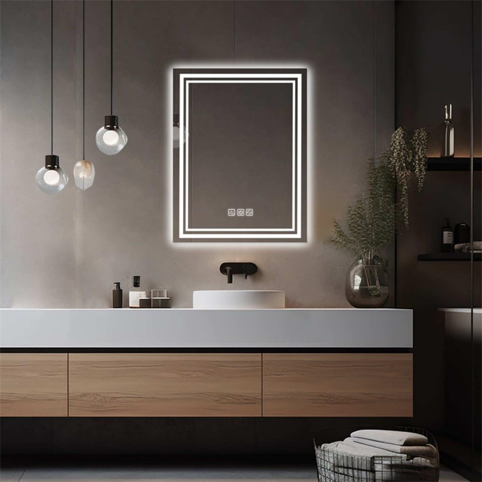 LED Bathroom Mirror 36" x 28" Front and Backlight, 5 Mins Defog, 5MM Full HD Reflected Wall Mounted Vanity Mirror, 3 Colors Stepless Dimmable, CRI90+, Memory Function (Plug-in/Hardwire)