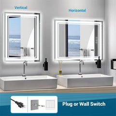 LED Bathroom Mirror 36" x 28" Front and Backlight, 5 Mins Defog, 5MM Full HD Reflected Wall Mounted Vanity Mirror, 3 Colors Stepless Dimmable, CRI90+, Memory Function (Plug-in/Hardwire)