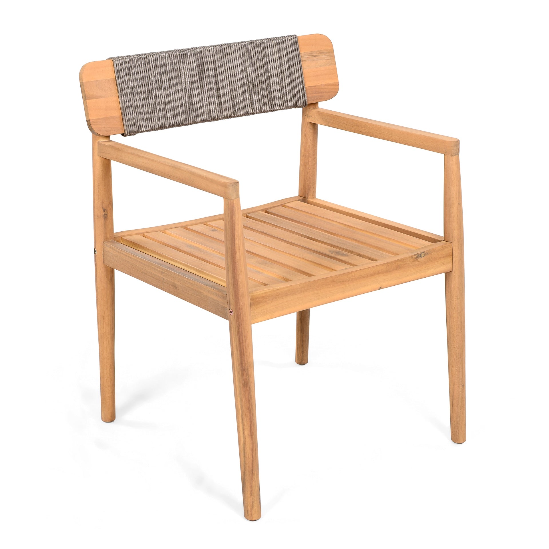 4-Piece Patio Furniture Set,Braided Acacia Wood Outdoor Dining Chairs with Armrests,Teak Look & Gray Rope Weave, All-Weather Garden, Backyard, Poolside Dining and Leisure