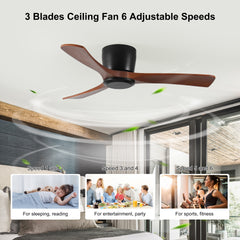 52 Inch Ceiling Fan no light with Remote Control, Low Profile Flush Mount Ceiling Fan without Light,Noiseless Reversible DC Motor with Timer