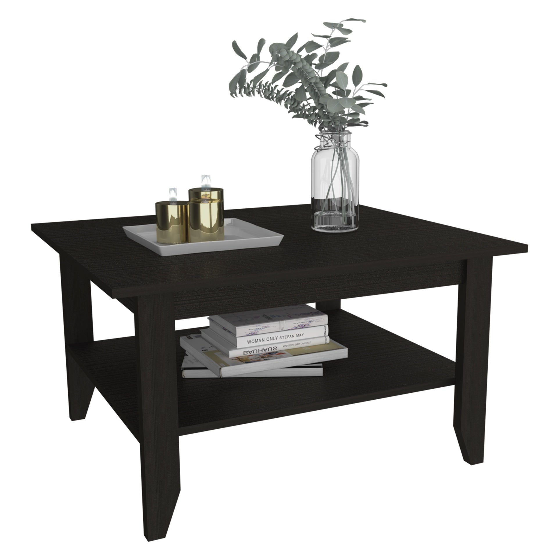 Essential Coffee Table, One Shelf, Four Legs -Black