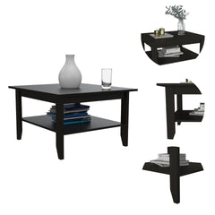 Essential Coffee Table, One Shelf, Four Legs -Black