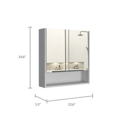 Jaspe Mirror Cabinet, Three Internal Shelves, One Open Shelf, Double Door Cabinet -White
