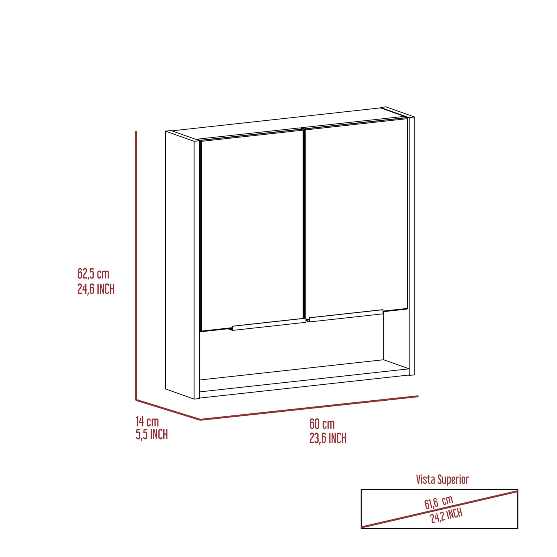 Jaspe Mirror Cabinet, Three Internal Shelves, One Open Shelf, Double Door Cabinet -White