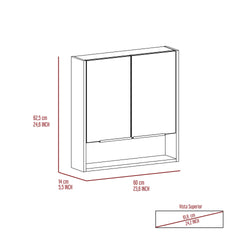 Jaspe Mirror Cabinet, Three Internal Shelves, One Open Shelf, Double Door Cabinet -White