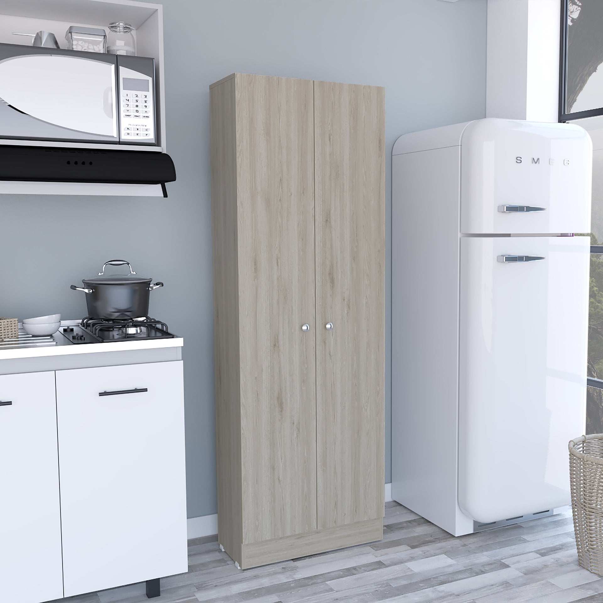 Multistorage Pantry Cabinet, Five Shelves, Double Door Cabinet -Light Gray