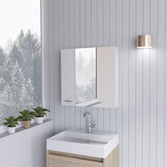 Sines Mirror Medicine Cabinet, With Four Internal Shelves, Double Door, Minimalist Bathroom Storage, White