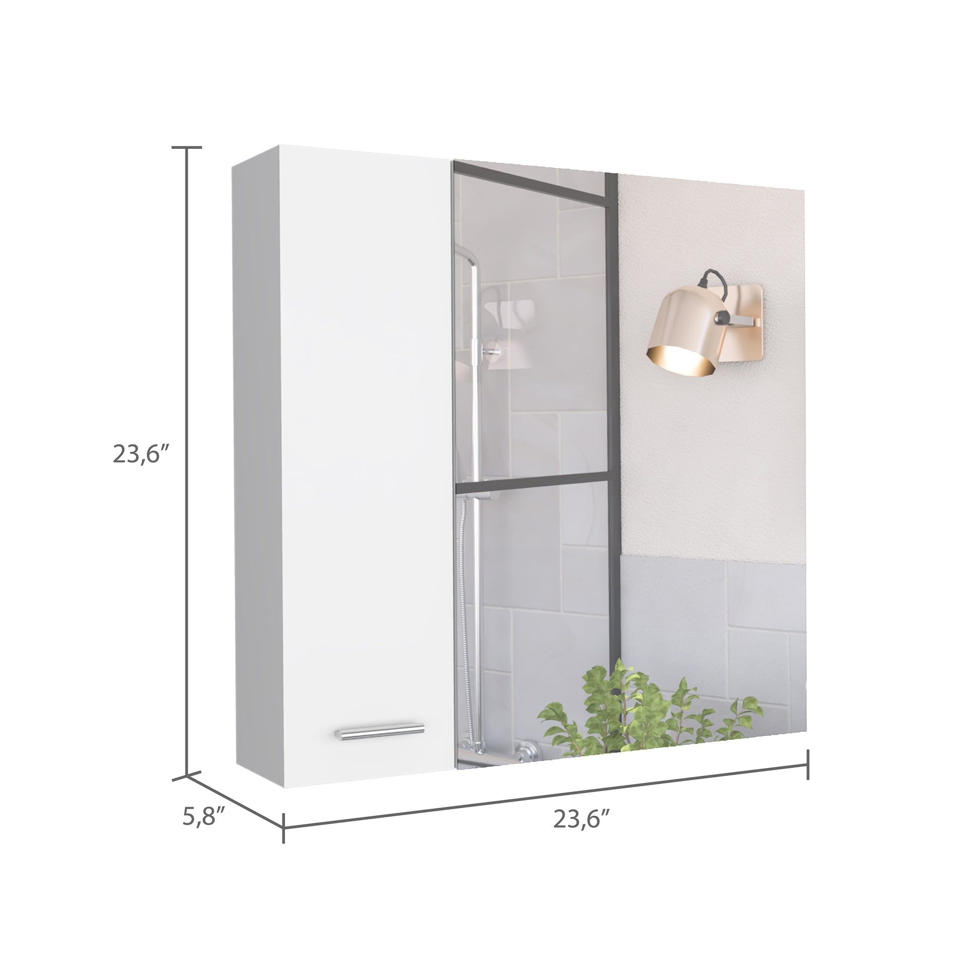 Sines Mirror Medicine Cabinet, With Four Internal Shelves, Double Door, Minimalist Bathroom Storage, White