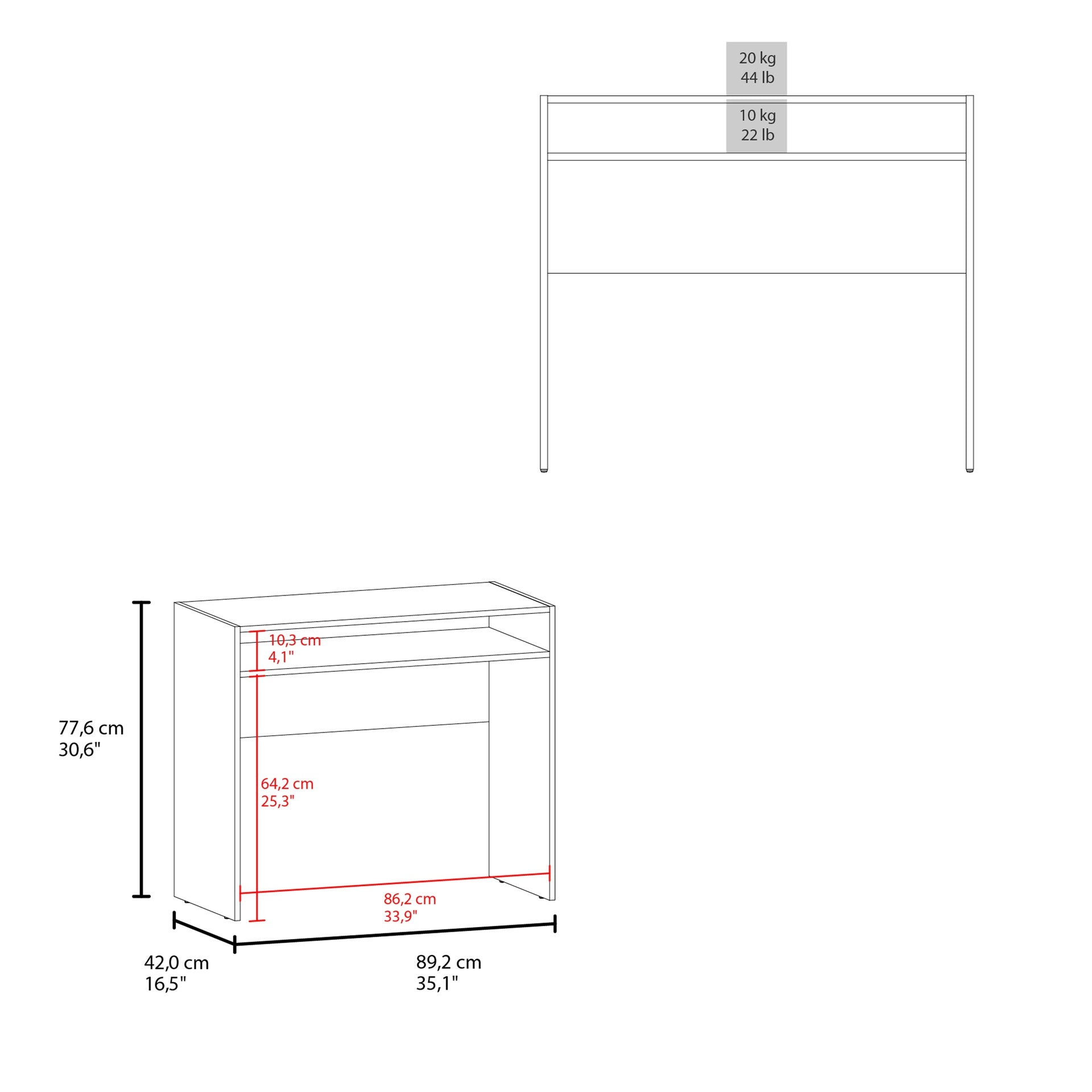 Stella 35" Wide Writing Desk  with Shelf