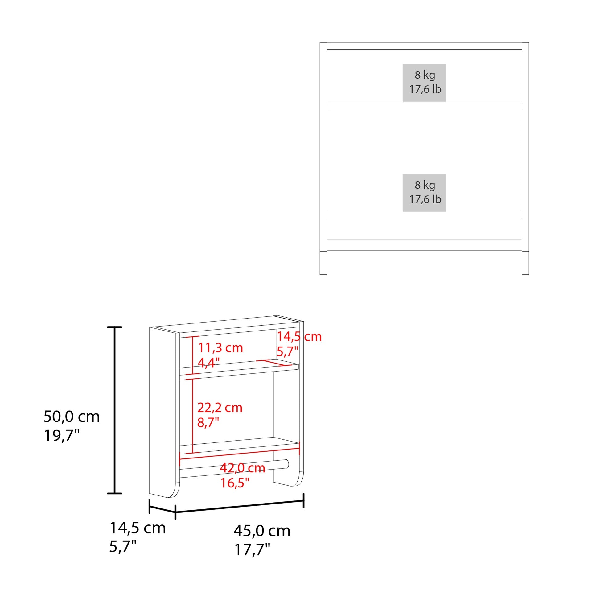 BOTIQ 19.7" H x 17.7" W Mirror Medicine Cabinet with Towel Rack White, One door with Two interior Shelves for Bathroom, Kitchen White
