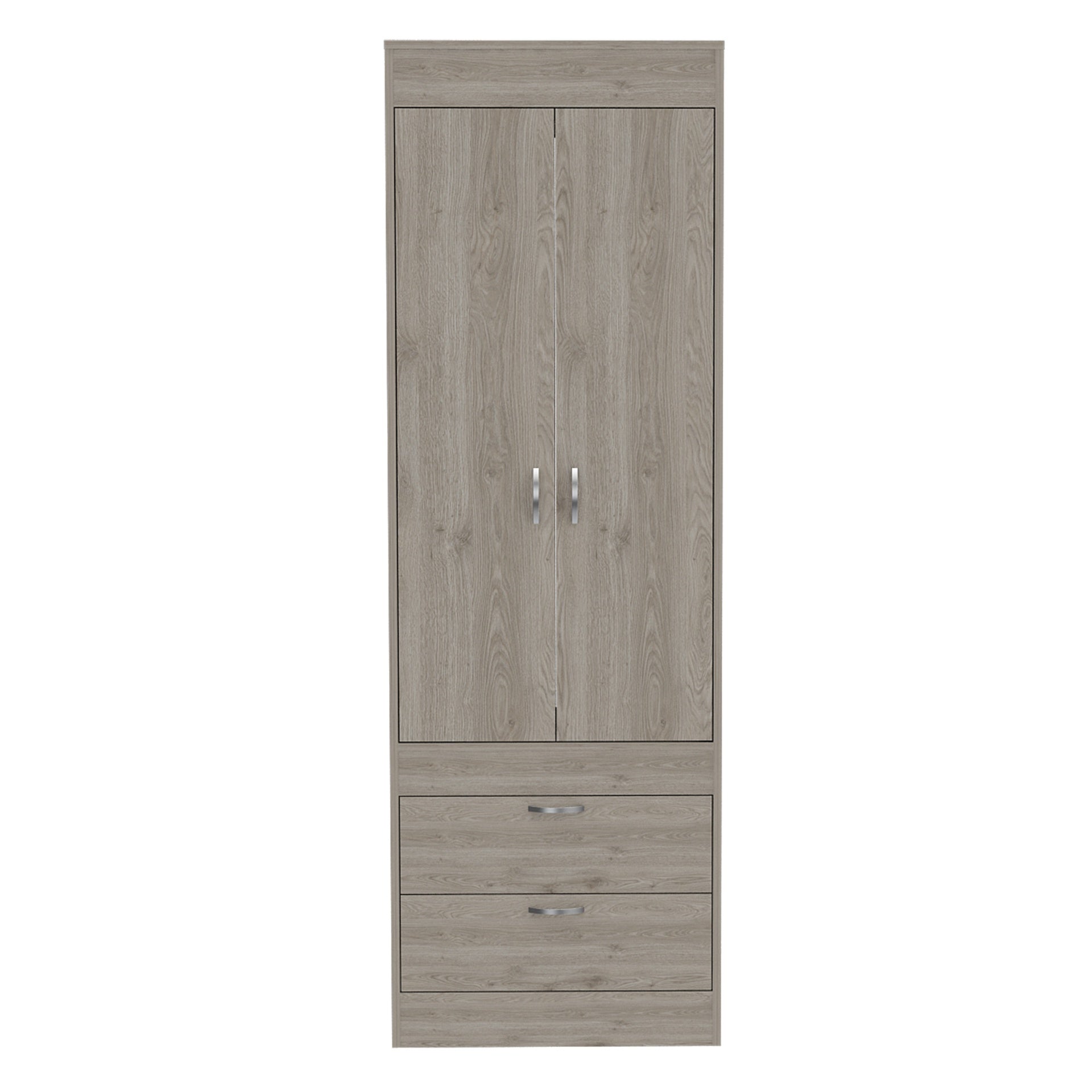 Lisboa Armoire, Rod, Double Door, Two Drawers, Metal Handles Light Gray