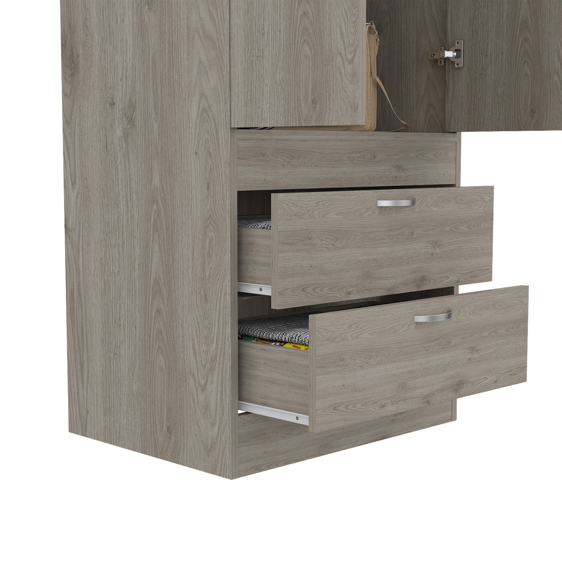 Lisboa Armoire, Rod, Double Door, Two Drawers, Metal Handles Light Gray