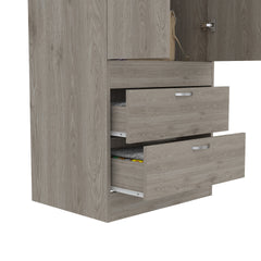 Lisboa Armoire, Rod, Double Door, Two Drawers, Metal Handles Light Gray