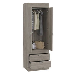 Lisboa Armoire, Rod, Double Door, Two Drawers, Metal Handles Light Gray
