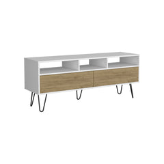 Tori 54" Wide Two-Door Cabinet Tv Stand with Pull Down doors, Three Shelves, Cable Management White - Naturla Oak