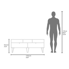Tori 54" Wide Two-Door Cabinet Tv Stand with Pull Down doors, Three Shelves, Cable Management White - Naturla Oak