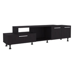 Athol  69" Wide  Two-Tier Tv Stand Black  with one pull-down door cabinet, one double-door cabinet and two Shelves, Cable Management, Living room  Black Wengue