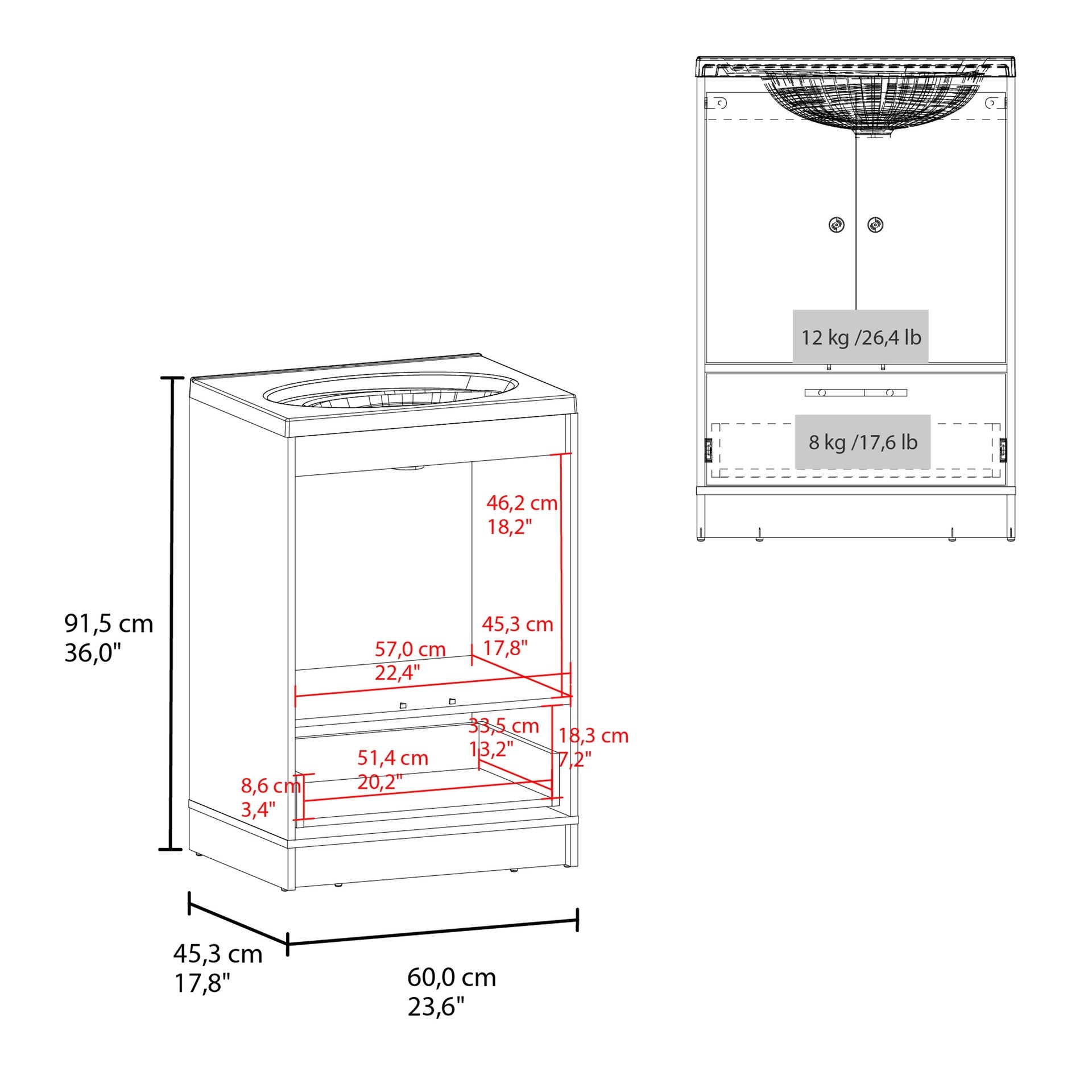 Bathroom Vanity with Two Doors, Two Drawers Madison, White