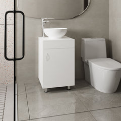 Tacna 18" Wide Free Standing One Door Vanity, With Vessel Porcelain Sink, Bathroom Storage, White