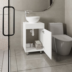 Tacna 18" Wide Free Standing One Door Vanity, With Vessel Porcelain Sink, Bathroom Storage, White