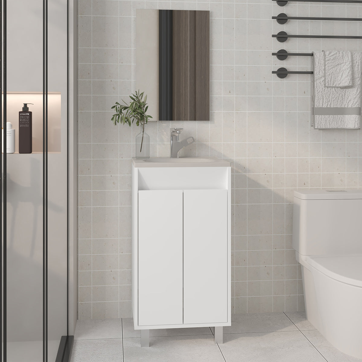 Brady Mirror Bathroom Cabinet, One Door, Two Shelves, White
