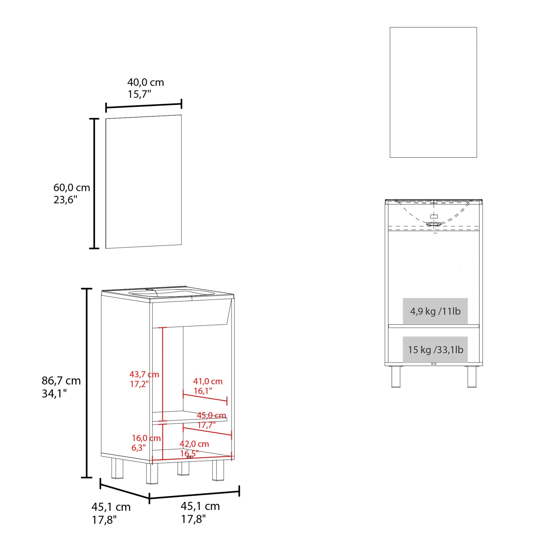Brady Mirror Bathroom Cabinet, One Door, Two Shelves, White