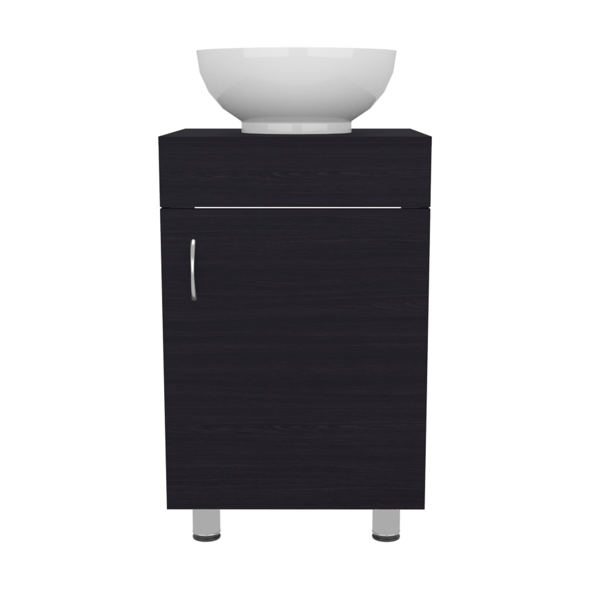 Tacna 18" Wide Free Standing One Door Vanity, With Vessel Porcelain Sink, Bathroom Storage, Black