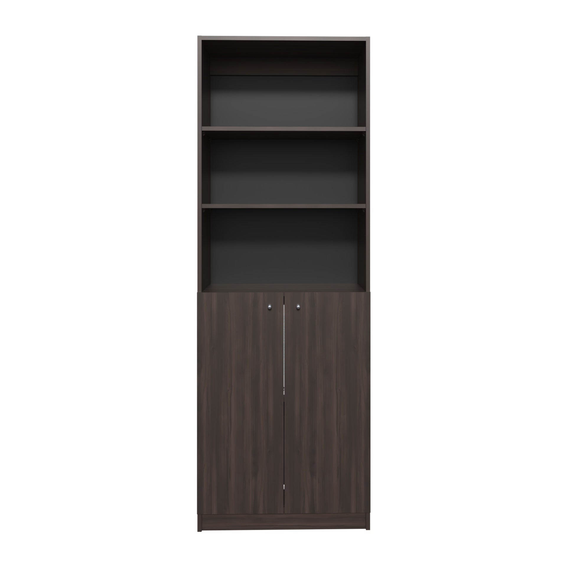 Home 2 Door Bookcase Cronos, 2 Open Shelves And Concealed Storage, Stained Walnut
