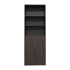 Home 2 Door Bookcase Cronos, 2 Open Shelves And Concealed Storage, Stained Walnut