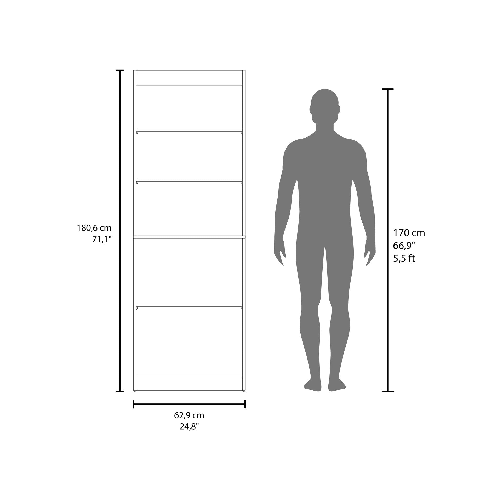 Home 2 Door Bookcase Cronos, 2 Open Shelves And Concealed Storage, Stained Walnut