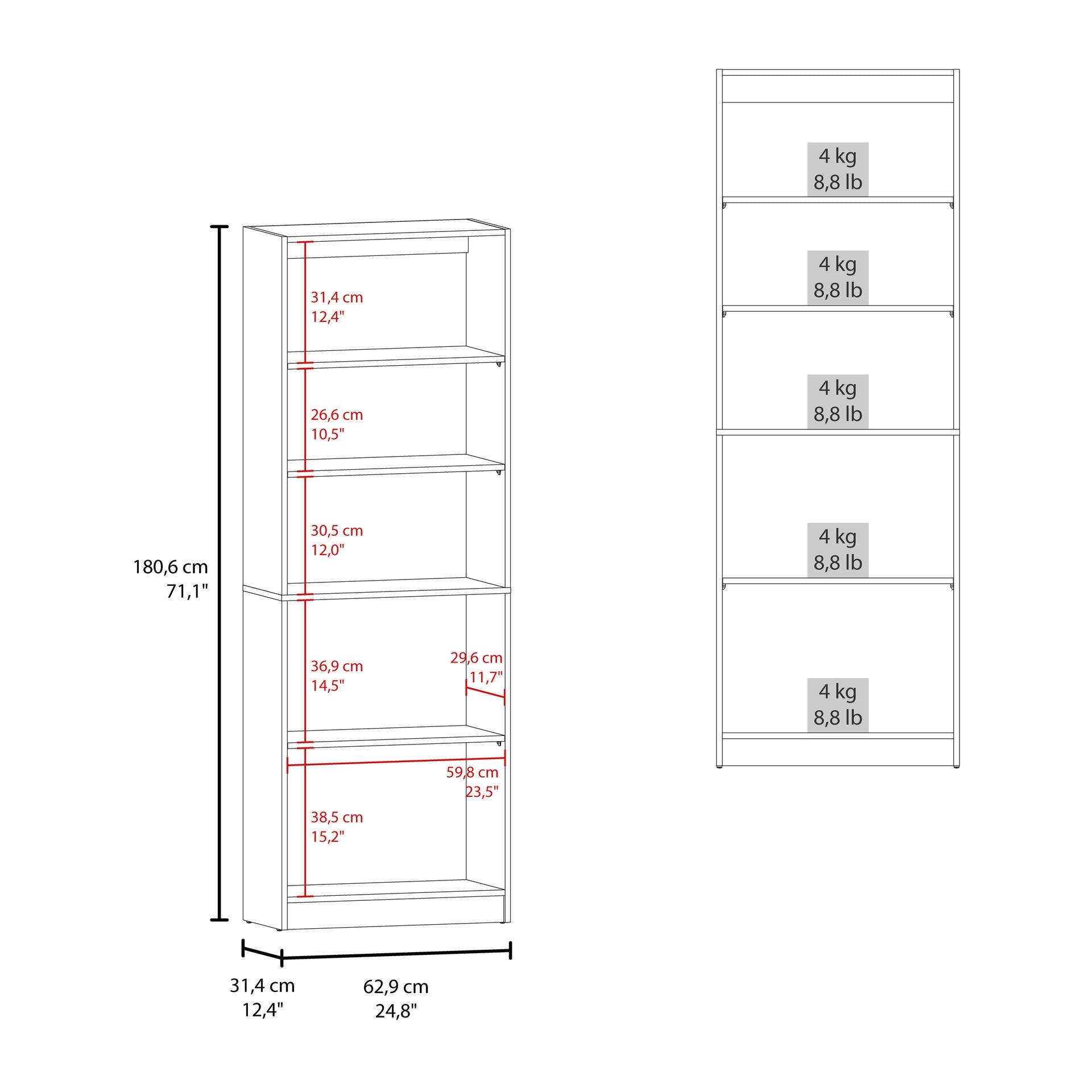 Home 2 Door Bookcase Cronos, 2 Open Shelves And Concealed Storage, Stained Walnut