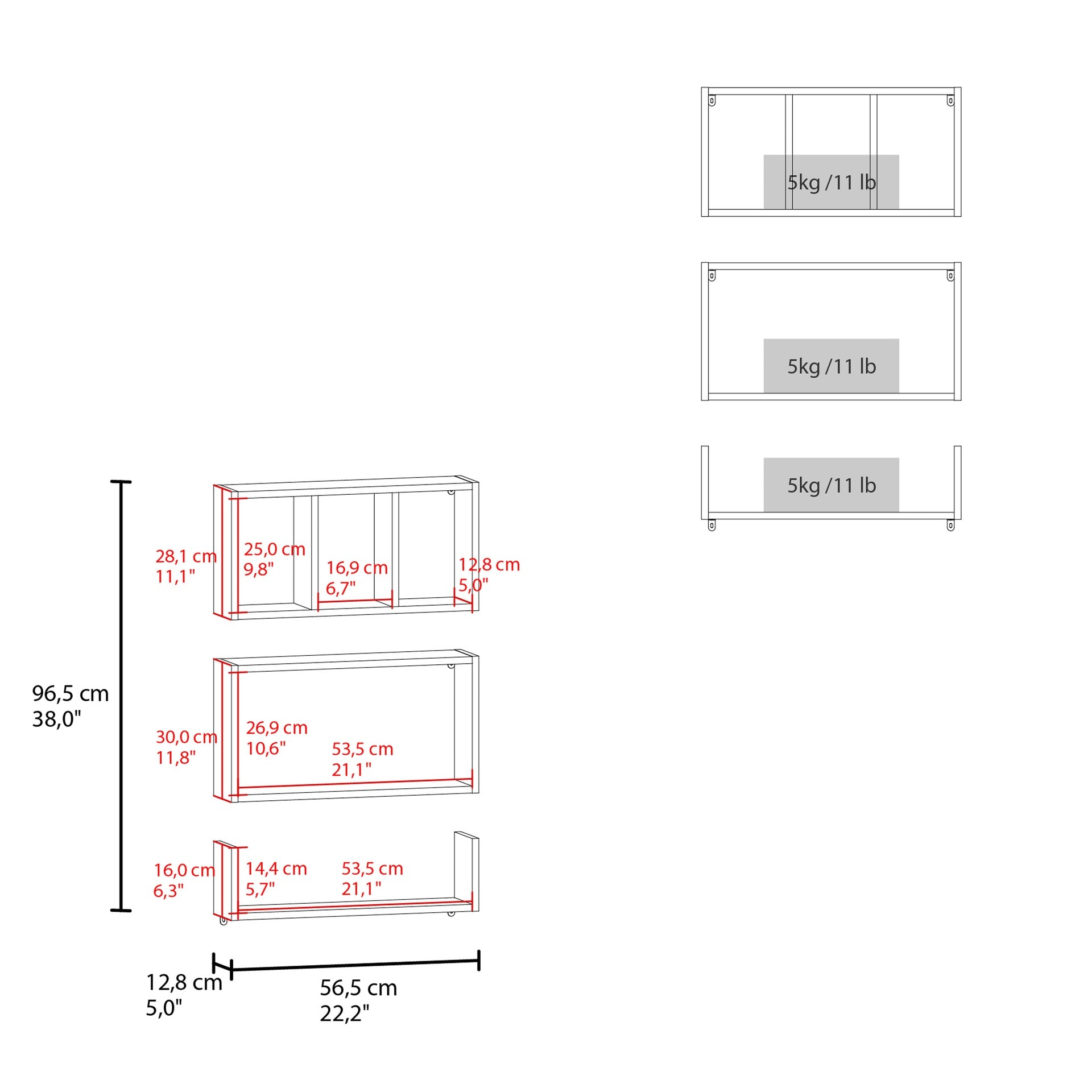 Trego Wall Shelves Set of 3, Modern Floating Shelves for Home Storage and Decoration of Living Rooms, Studios, Office or Bedroom, White