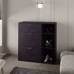 Showie 3-Door Shoe Rack with Interior Shelves And Side Shelves, One Drawer Storage Cabinet for Shoes and Accessories