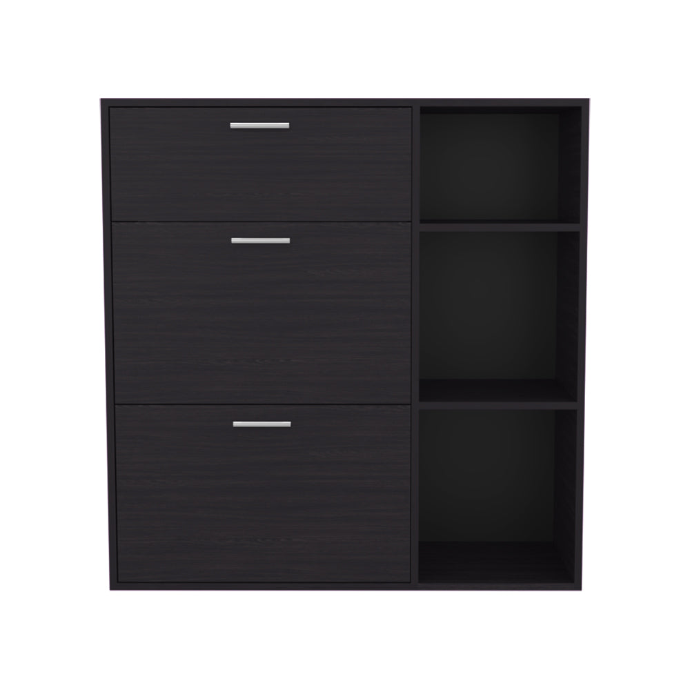 Showie 3-Door Shoe Rack with Interior Shelves And Side Shelves, One Drawer Storage Cabinet for Shoes and Accessories