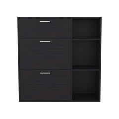 Showie 3-Door Shoe Rack with Interior Shelves And Side Shelves, One Drawer Storage Cabinet for Shoes and Accessories