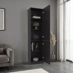 Home Tall Freestanding Bookcase with Double Doors and 5 Interior Storage Shelves, Vertical Storage Cabinet for Living Room, Office or Bedroom
