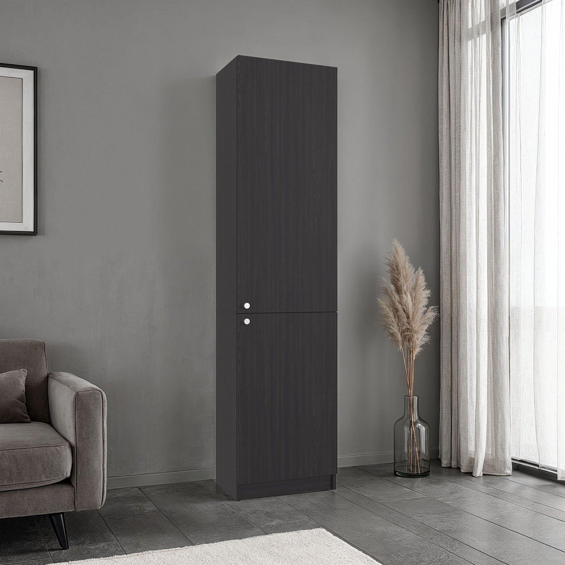 Home Tall Freestanding Bookcase with Double Doors and 5 Interior Storage Shelves, Vertical Storage Cabinet for Living Room, Office or Bedroom