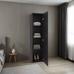 Home Linen Freestanding Tall Cabinet with Single Door, One Mirror and 4 Horizontal Storage Shelves, Cabinet for Bathroom, Bedroom or Laundry Room