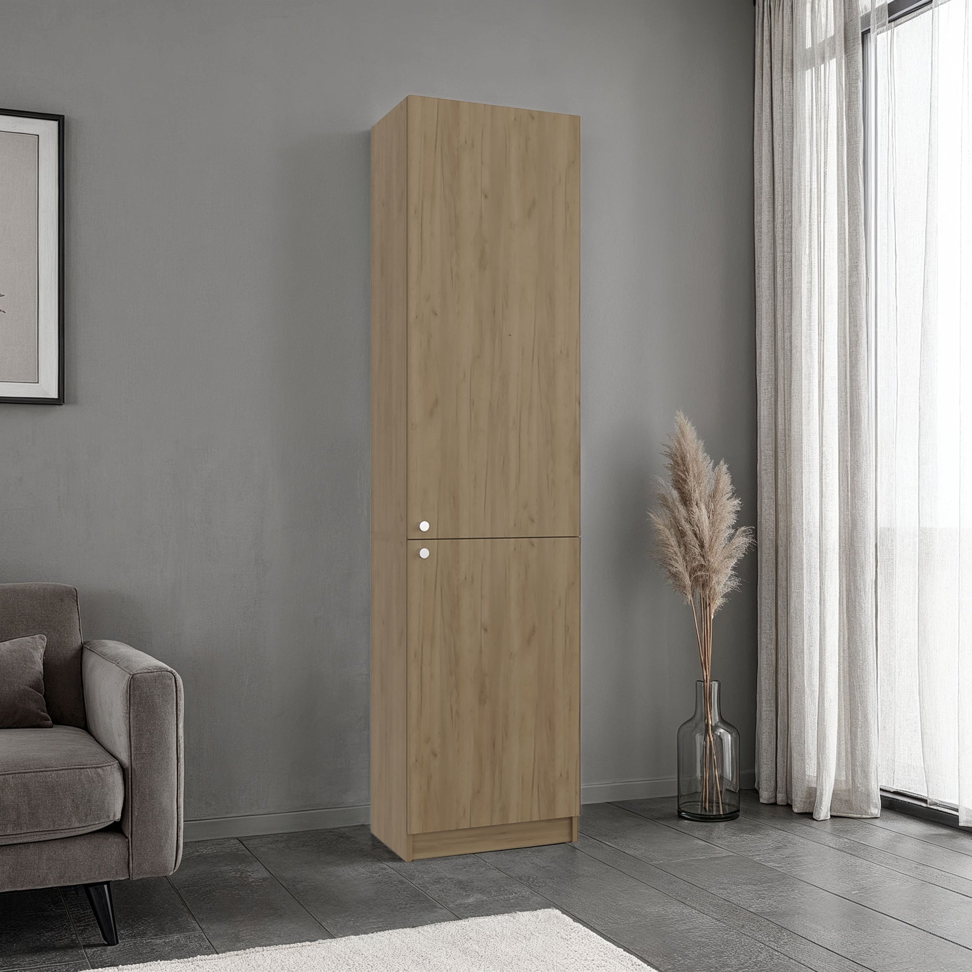Home Tall Freestanding Bookcase with Double Doors and 5 Interior Storage Shelves, Vertical Storage Cabinet for Living Room, Office or Bedroom