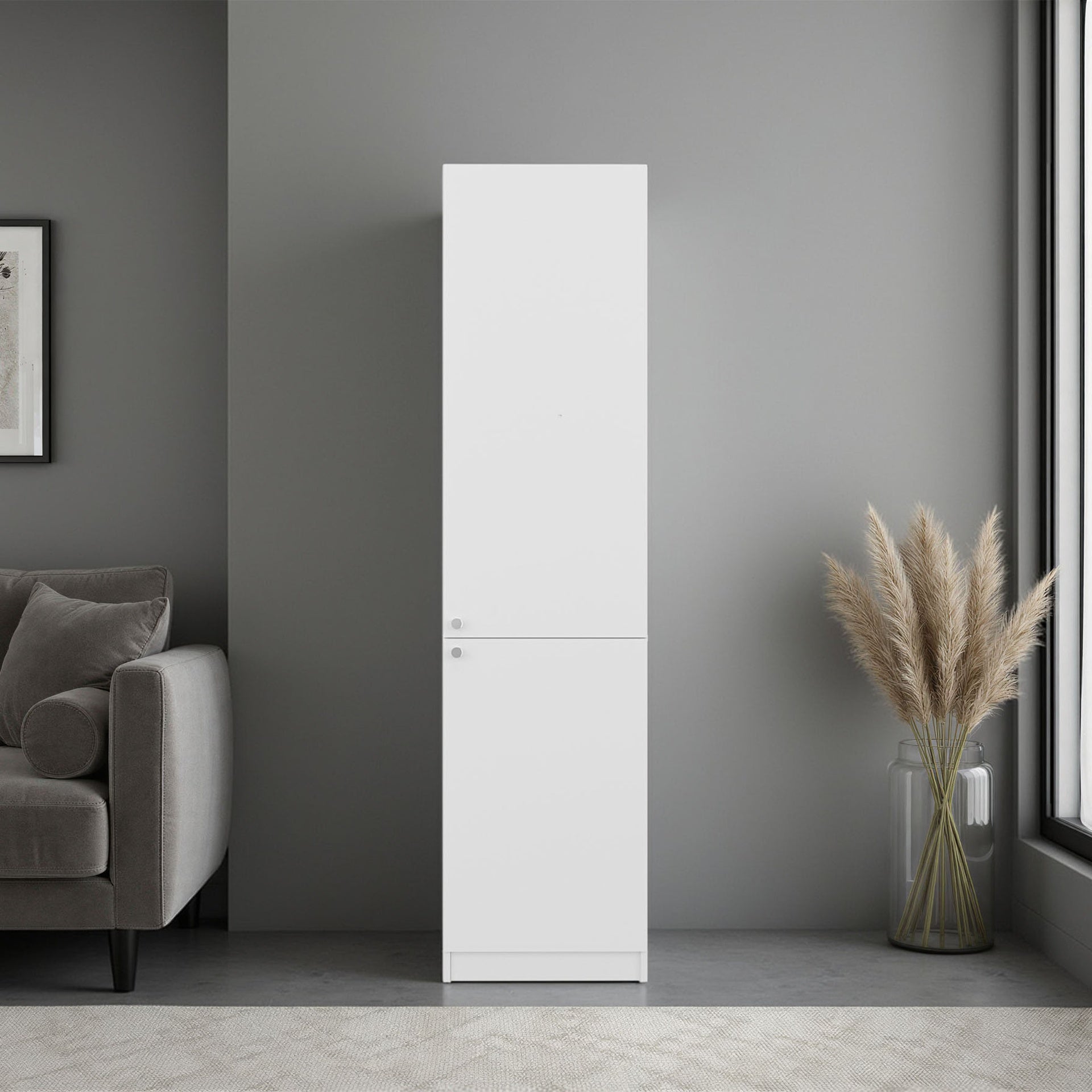 Home Tall Freestanding Bookcase with Double Doors and 5 Interior Storage Shelves, Vertical Storage Cabinet for Living Room, Office or Bedroom