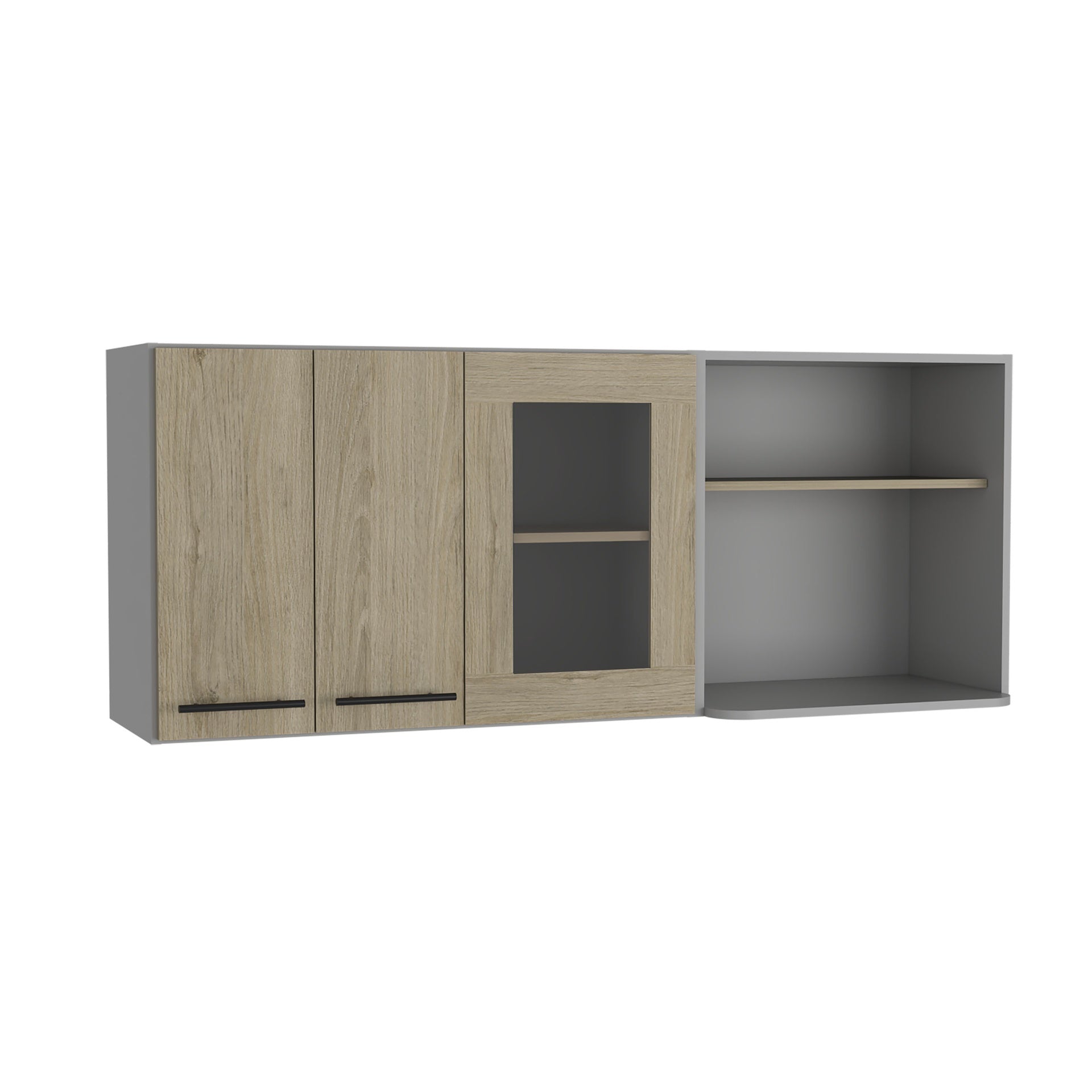 Hasselt Wall Cabinet, Double Door, Glass Cabinet, Rack -Light Pine