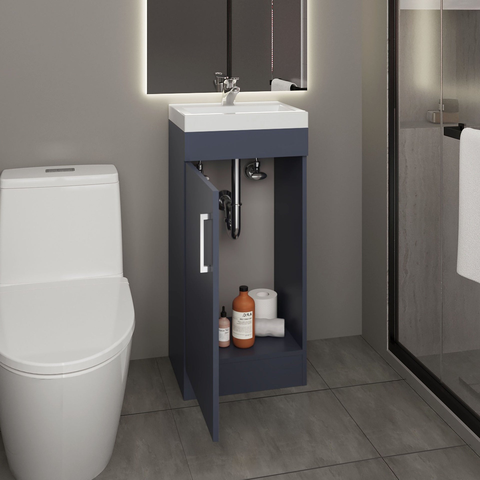 Madrid Floorstanding Bathroom Vanity with Resin Sink, Modern Look Storage Cabinet for Bathroom Organization