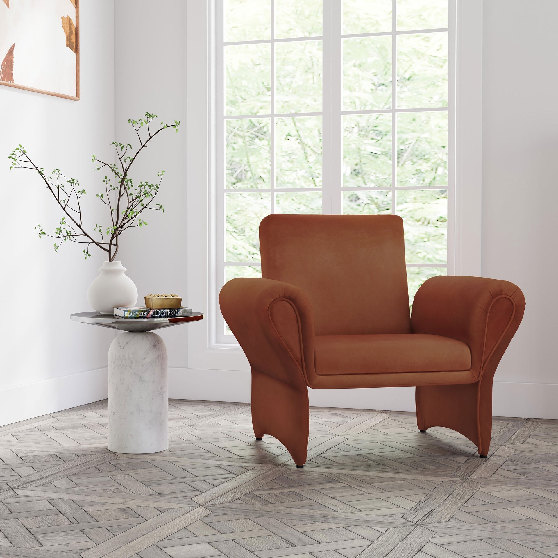 Whitney Rust Orange Upholstered Accent Armchair